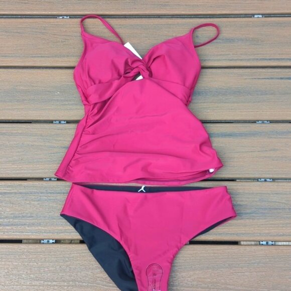 Cupshe Women's Reversible Bottom Wrapped High Waisted Tankini Swimsuit -S NWT - Picture 2 of 7